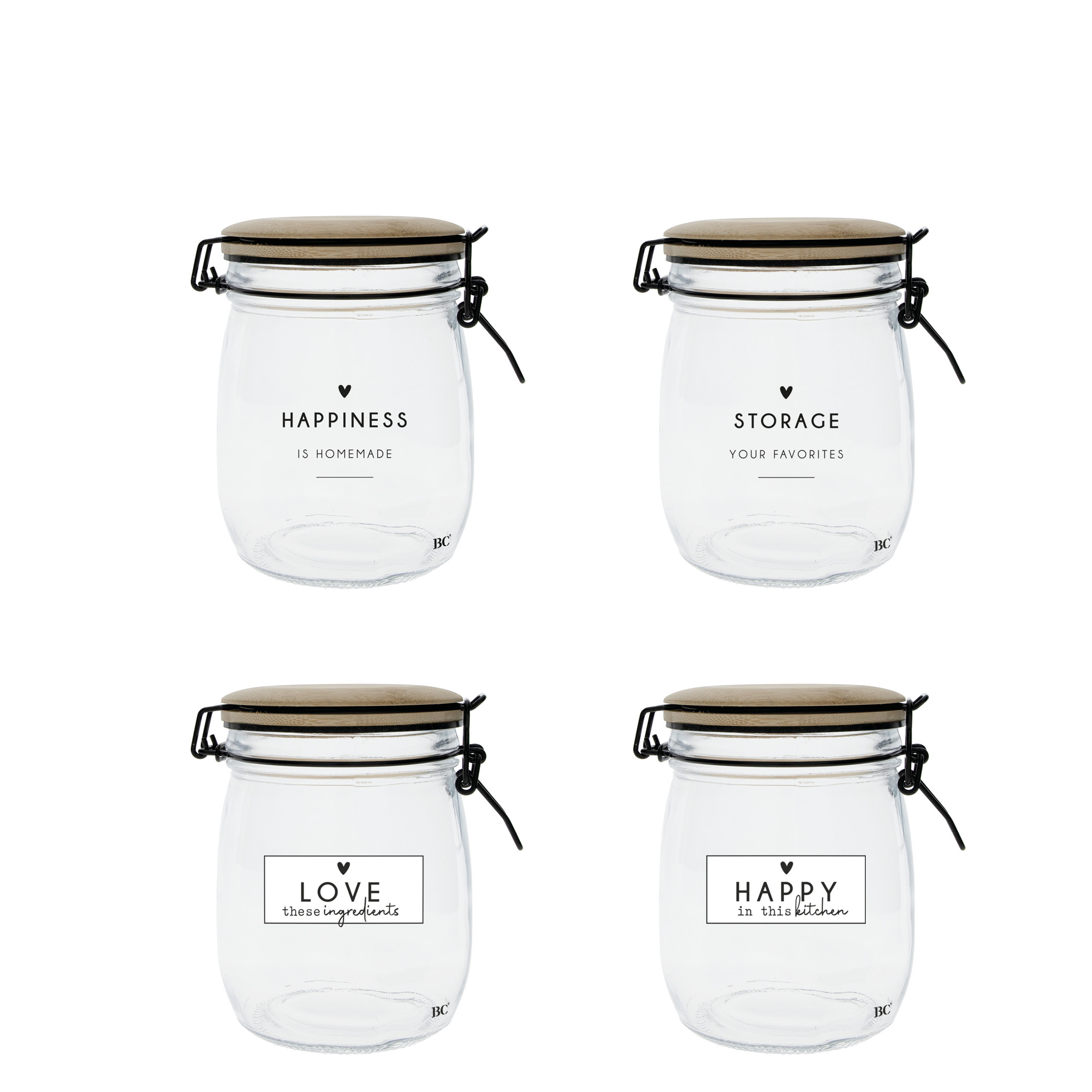 Vorratsglas mit Verschluss "Happy in this Kitchen" (schwarz) (klein)