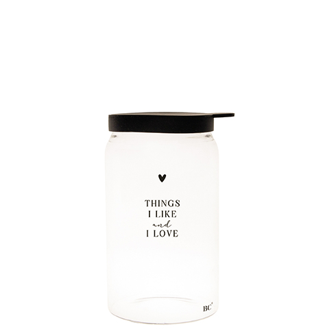 Vorratsglas mit Deckel "Things I like and I love" (sehr klein) (schwarz)