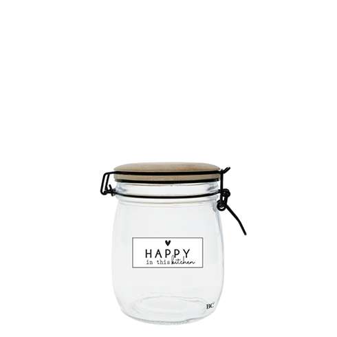 Vorratsglas mit Verschluss "Happy in this Kitchen" (schwarz) (klein)