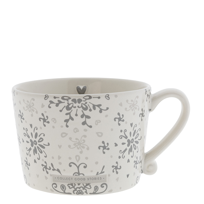 Tasse "Barock Blumenmuster-Collect good stories" (grau)