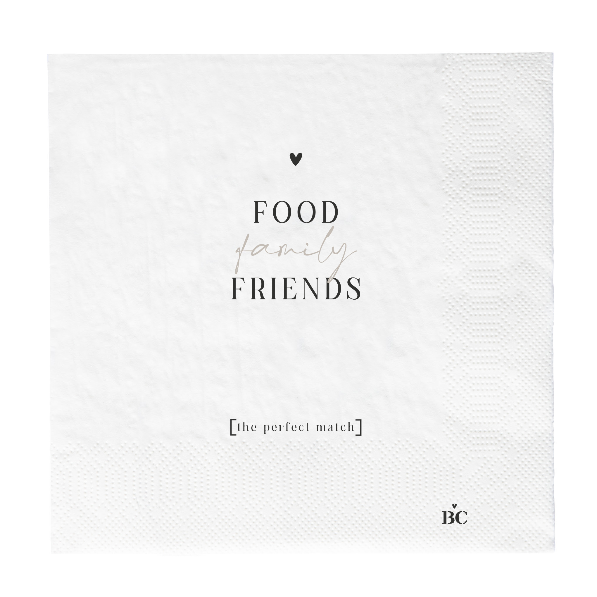 Papierservietten "Food, family, friends - the perfect match" (groß) (schwarz)