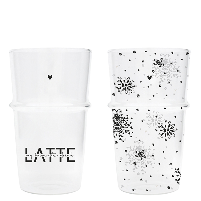 Latte Macchiato Glas "Barock Blumenmuster" (schwarz)