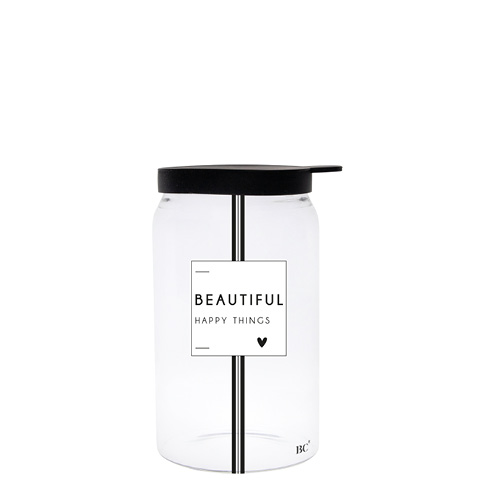 Vorratsglas mit Deckel "Beautiful happy things" (sehr klein) (schwarz)