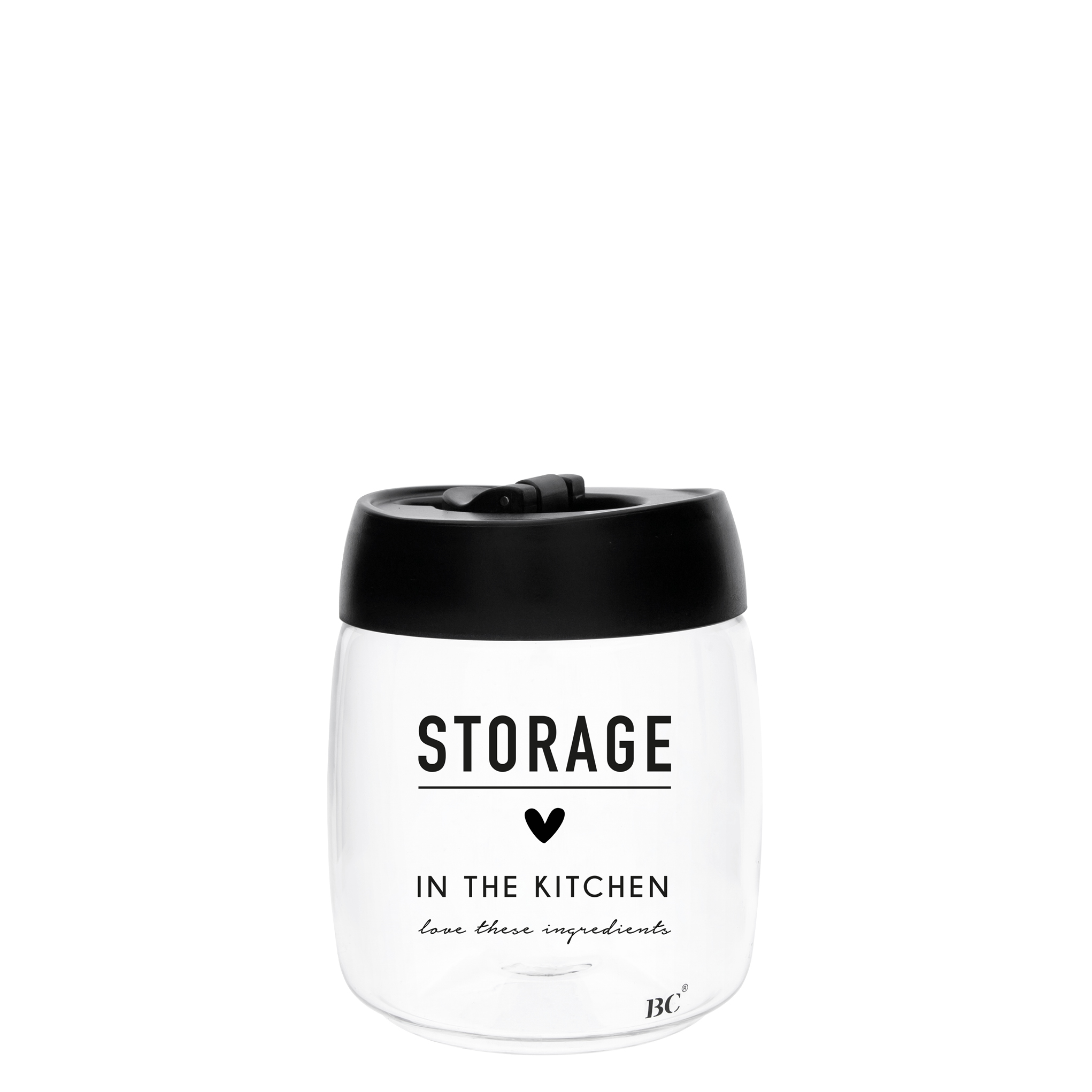 kleines Vakuumvorratsglas mit Deckel "storage - in the kitchen" (schwarz)