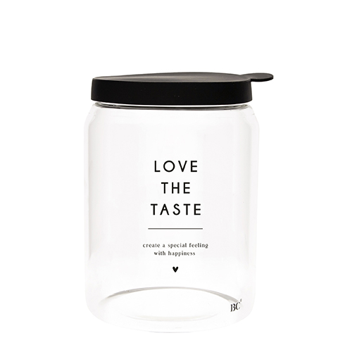Vorratsglas mit Deckel "love the taste - create a special feeling with happiness" (groß) (schwarz)