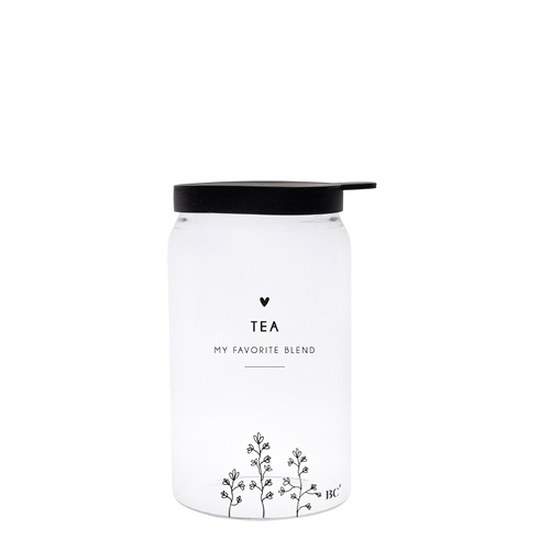 Vorratsglas mit Deckel "Blüten-Tea my favorite blend" (sehr klein) (schwarz)