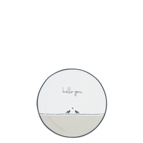 Miniteller "zwei Vögel-hello you" (9 cm) (schwarz/beige)