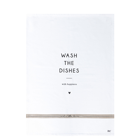 Geschirrtuch "wash the dishes with happiness" (schwarz/beige)