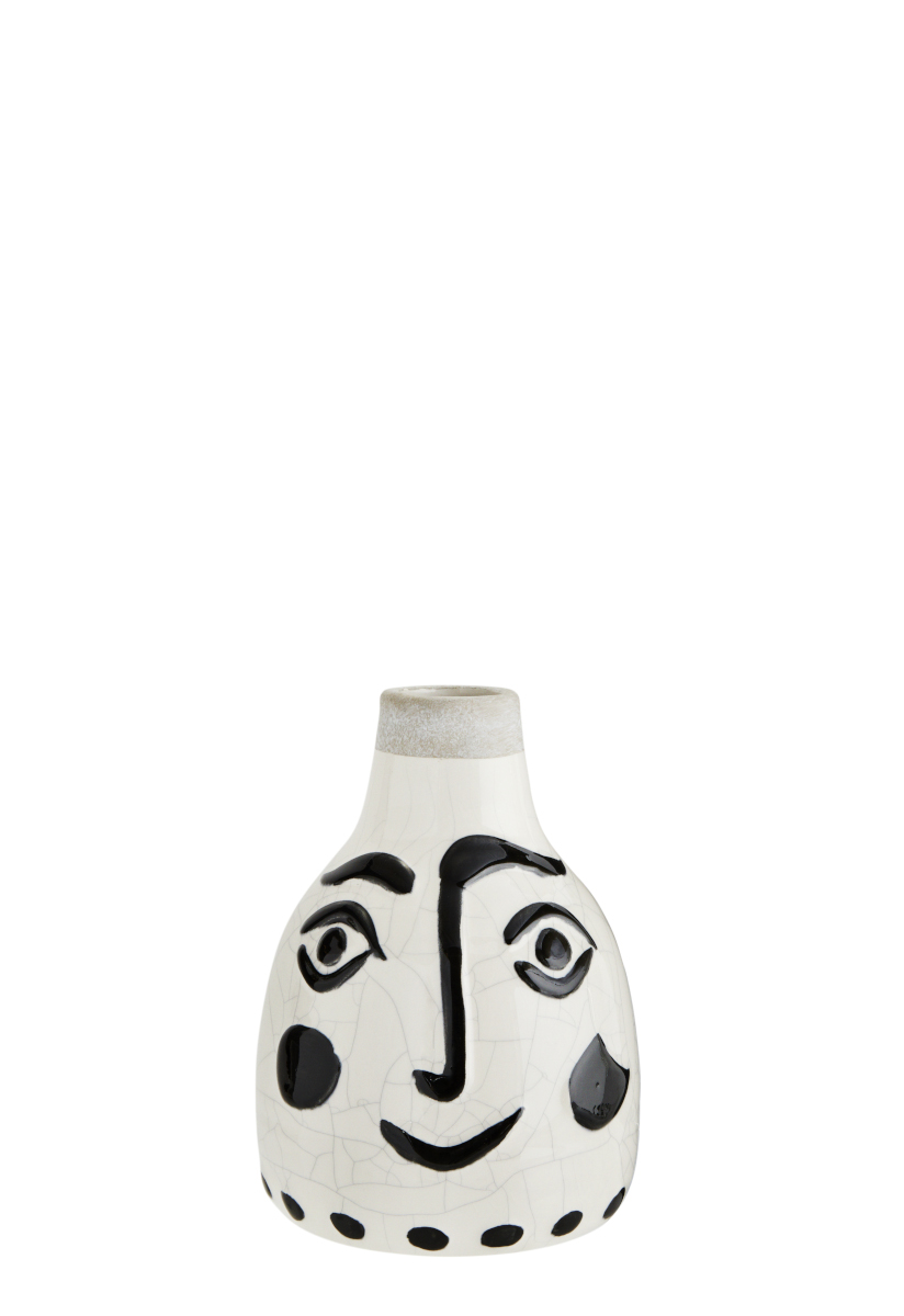 Steinzeugvase mit Gesicht (klein) (weiß/schwarz)