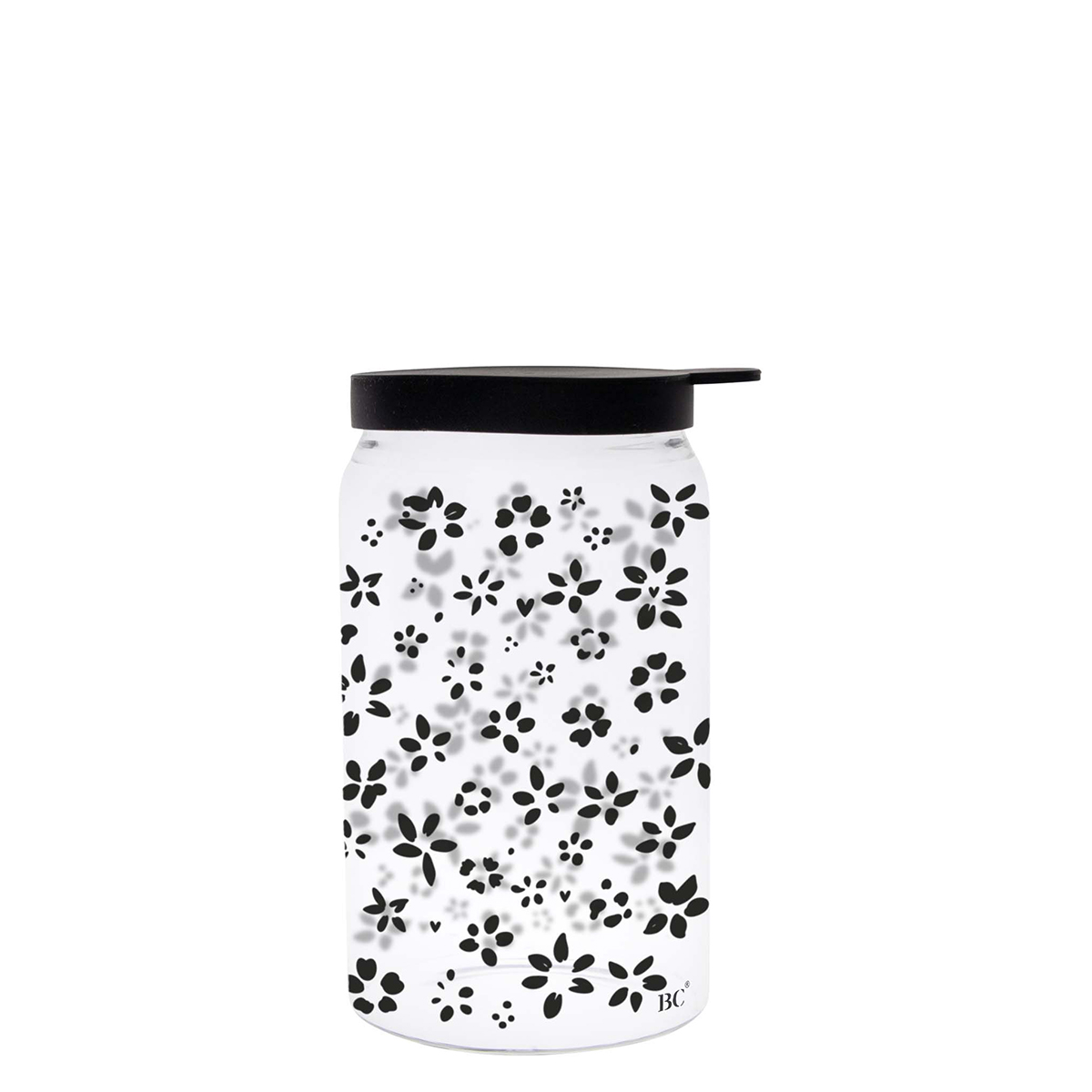 Vorratsglas mit Deckel "Blumenmuster" (sehr klein) (schwarz)