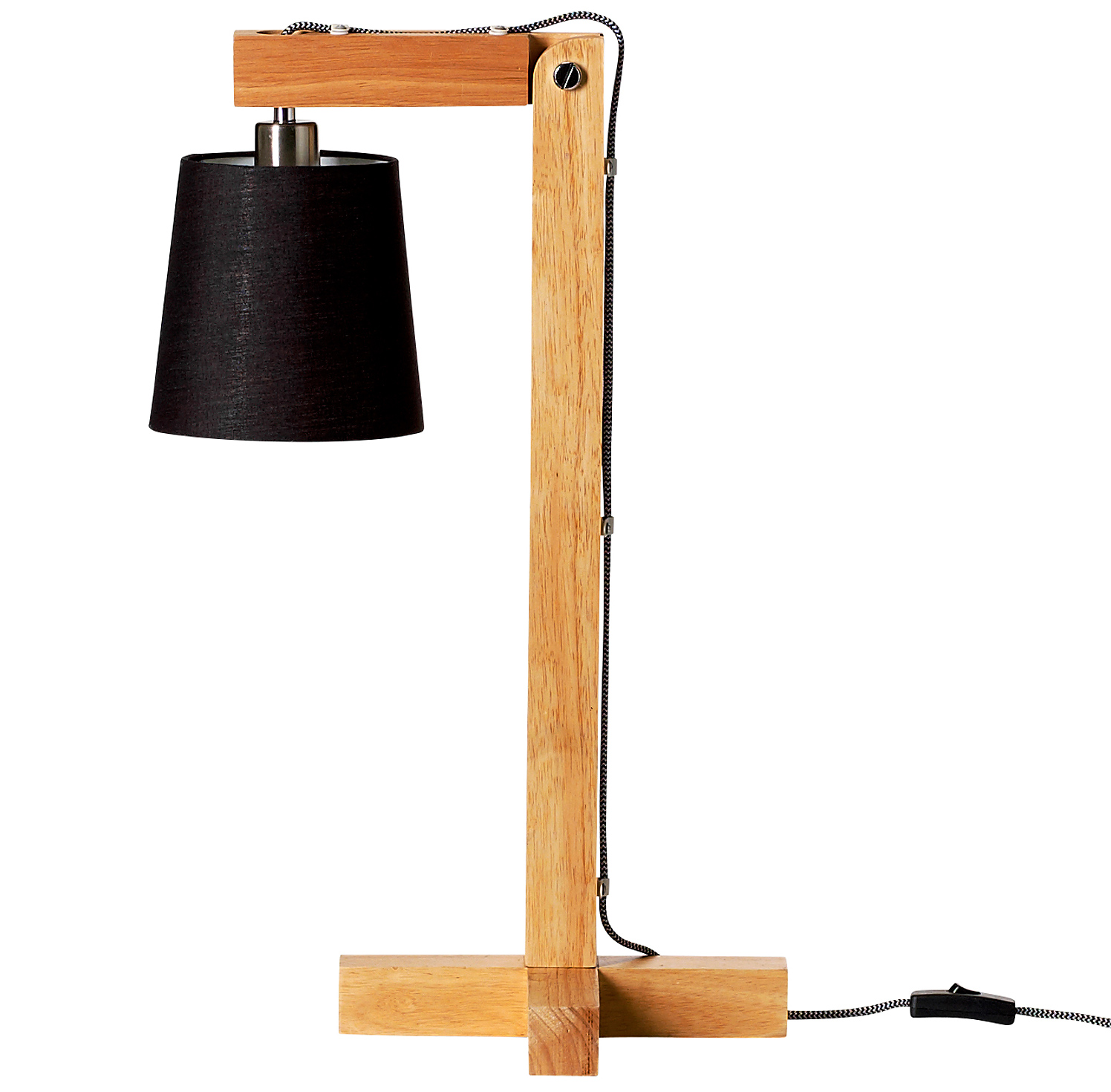 Tischlampe aus Holz mit schwarzem Schirm