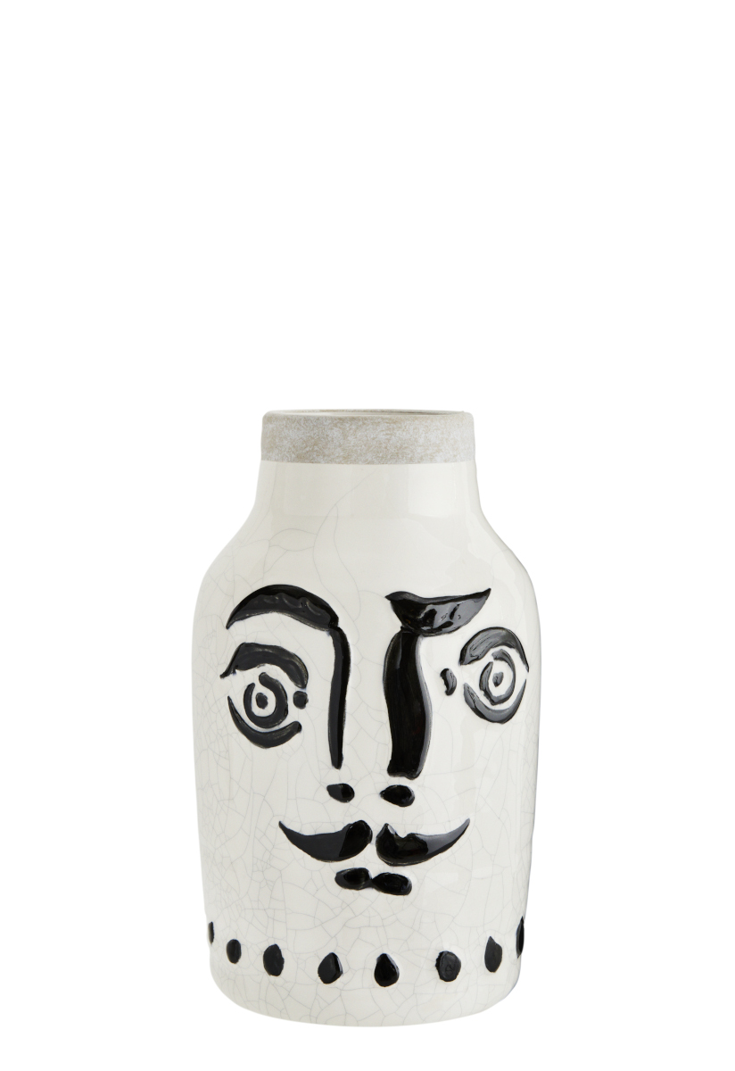 Steinzeugvase mit Gesicht (groß) (weiß/schwarz)